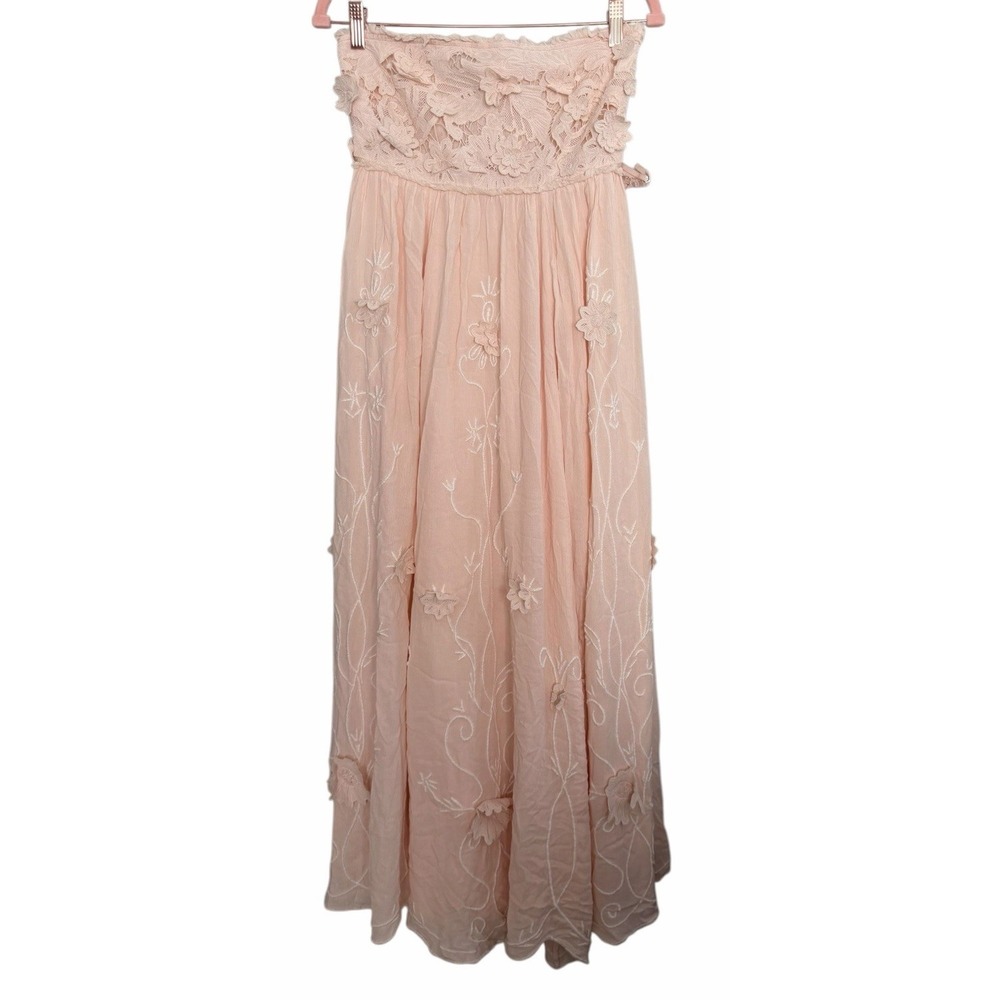 Free People Rosa 3D Floral Embroidered Maxi Dress Peach Women's Size Small